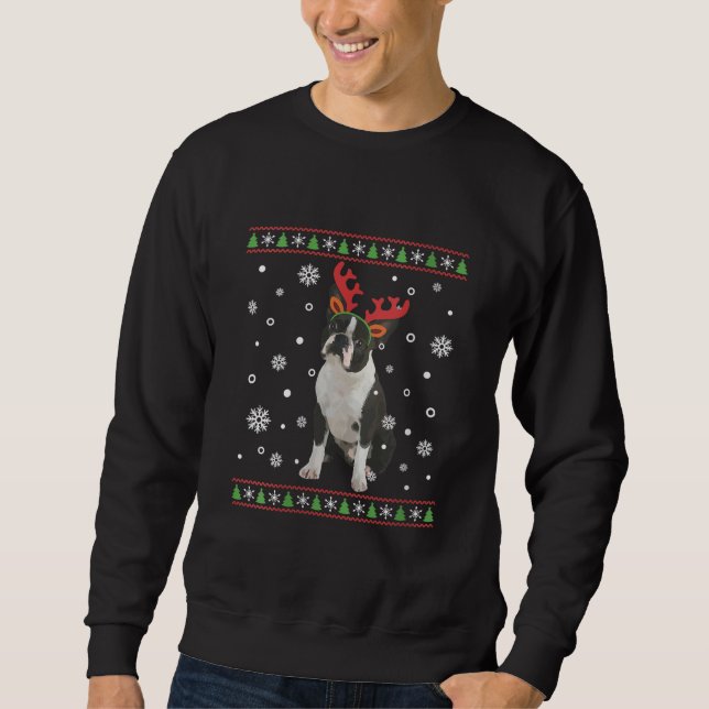 Womens Boston Terrier Xmas Ugly Christmas Sweater (Front)