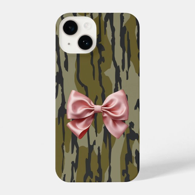 Womens Bottomland Camo Cute Pink Ribbon Bow iPhone Case (Back)