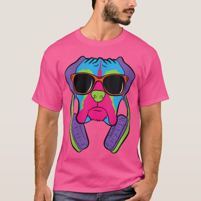 Womens Boxer Dog With Headphones Love Boxer Dogs T-Shirt (Front)