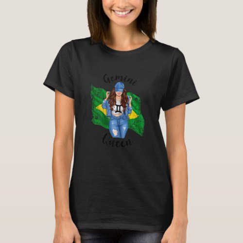 Womens Brazilian Gemini Queen Zodiac Birthday Flag T_Shirt