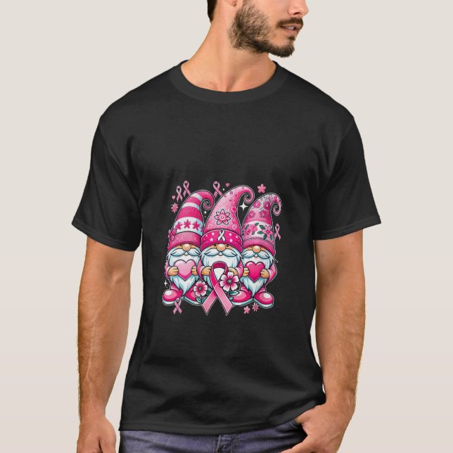 Womens Breast Cancer Awareness Gnome Pumpkin Pink  T-Shirt (Front)
