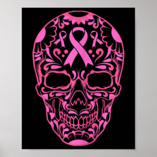 Womens Breast Cancer Awareness Heart Mexican Skull Poster