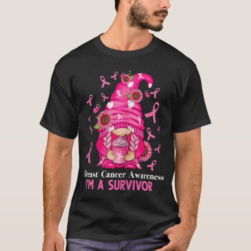 Womens Breast Cancer Survivor Pink Ribbon Gnome US T_Shirt