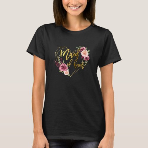 Womens Bridal Team Matching Floral Graphic Maid Of T_Shirt