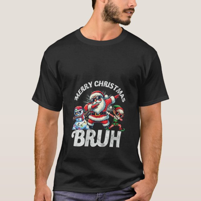 Womens Bruh Meme Santa Dabbing Through The Snow Ch T-Shirt (Front)