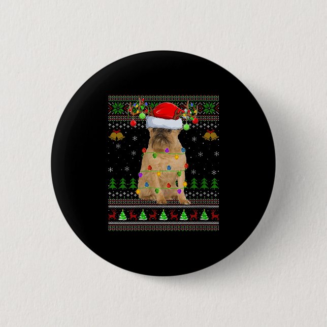 Womens Brussels Griffon Dog Ugly Christmas Sweater Button (Front)