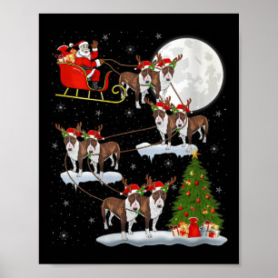 Womens Bull Terrier Dog Santa Sleigh Flying Funny Poster