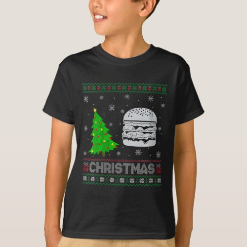 Womens Burger Xmas Tree Lighting Ugly Christmas Sw T_Shirt