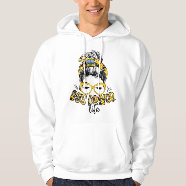 Womens Bus Driver Life Messy Bun Sunflower Cute Sc Hoodie (Front)
