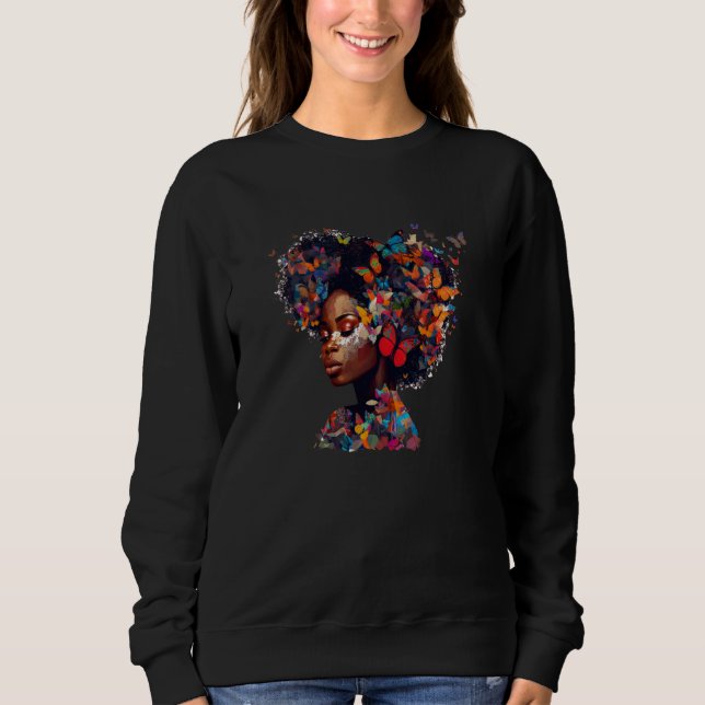 Womens Butterflies Afro Black Women African Americ Sweatshirt (Front)