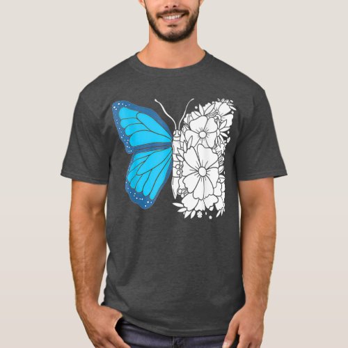 Womens Butterfly Flower Blue Morpho Butterfly T_Shirt