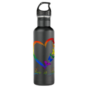 Womens Butterfly Heart Rainbow Love Is Love LGBT G Stainless Steel Water Bottle