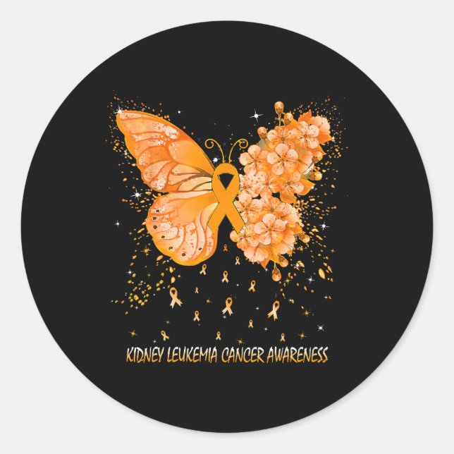 Womens Butterfly Kidney Leukemia Cancer Awareness  Classic Round Sticker (Front)