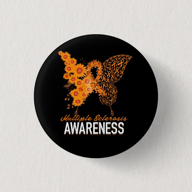 Womens Butterfly Multiple Sclerosis MS Awareness O Button (Front)