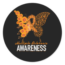 Womens Butterfly Multiple Sclerosis MS Awareness O Classic Round Sticker
