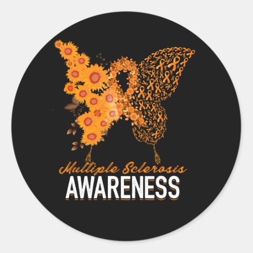 Womens Butterfly Multiple Sclerosis MS Awareness O Classic Round Sticker