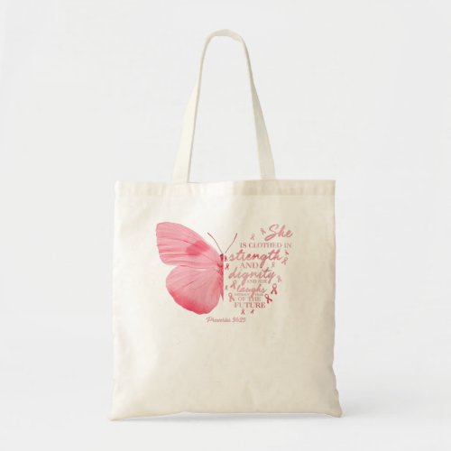 Womens Butterfly Pink Ribbon Breast Cancer Religio Tote Bag