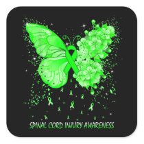 Womens Butterfly Spinal Cord Injury Awareness Ribb Square Sticker