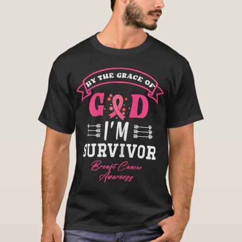 Womens By The Grace God Im A Survivor Breast Canc T_Shirt