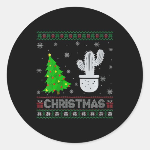 Womens Cactus Xmas Tree Lighting Ugly Christmas Sw Classic Round Sticker