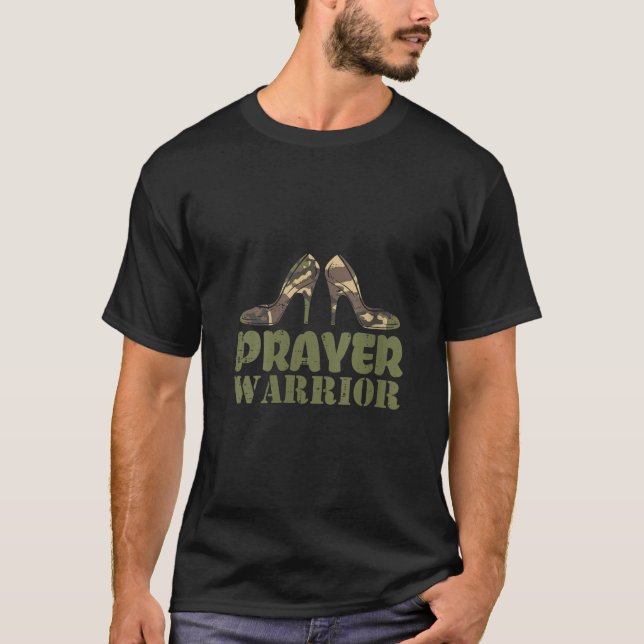 Womens Camo Heels Prayer Warrior Faith God Jesus C T-Shirt (Front)