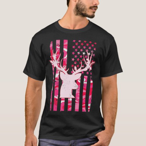 Womens Camo Whitetail Buck Deer Pink Camoue USA F T_Shirt