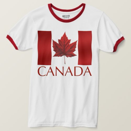 Womens Canada Flag T_shirt Souvenir Ringer Shirt