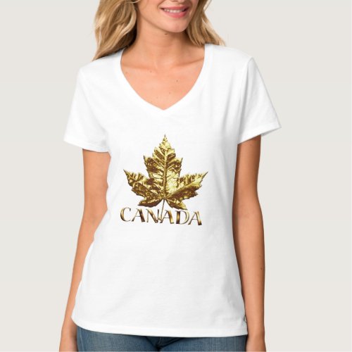 Womens Canada Souvenir T_shirt Gold Maple Leaf