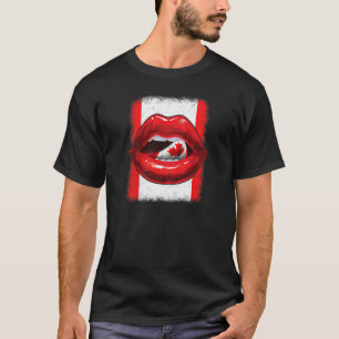 Womens Canadian Flag Lips Women Girls Maple Leaf C T-Shirt