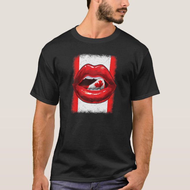Womens Canadian Flag Lips Women Girls Maple Leaf C T-Shirt (Front)