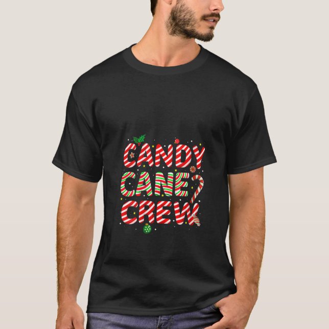 Womens Candy Cane Crew Christmas Lights Funny Kids T-Shirt (Front)
