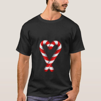 Womens Candy Cane Heart Merry and Bright Red White T-Shirt