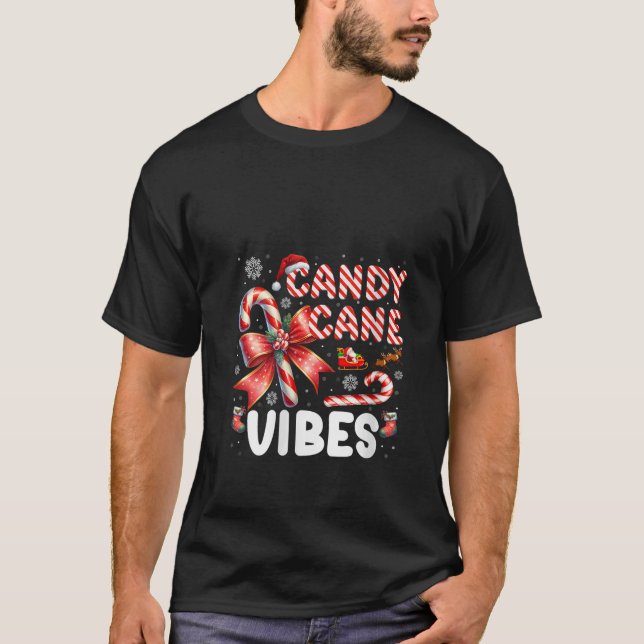 Womens Candy Cane Vibes Funny Christmas Candy Love T-Shirt (Front)