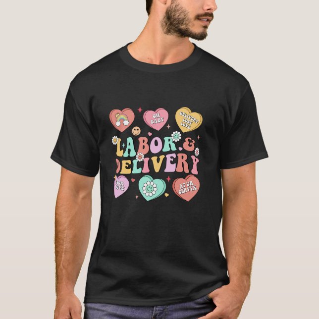 Womens Candy Heart Labor and Delivery Nurse Valent T-Shirt (Front)