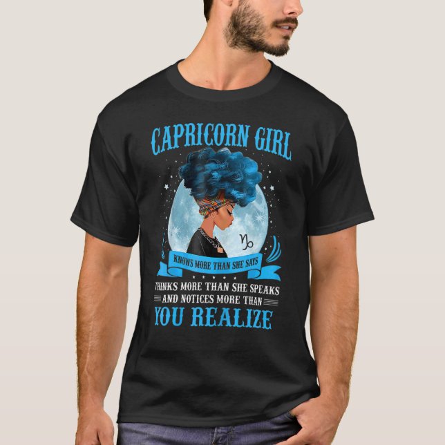 Womens Capricorn Girls Black Queen December Januar T-Shirt (Front)