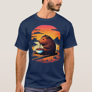 Womens Capybara Eating Ramen Retro Vintage Capibar T-Shirt