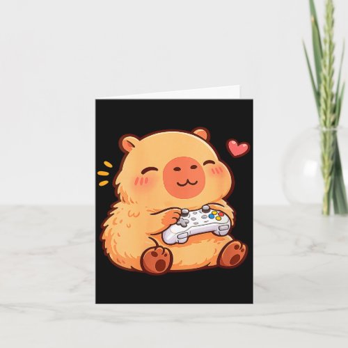 Women's capybara kawaii anime playing video games card