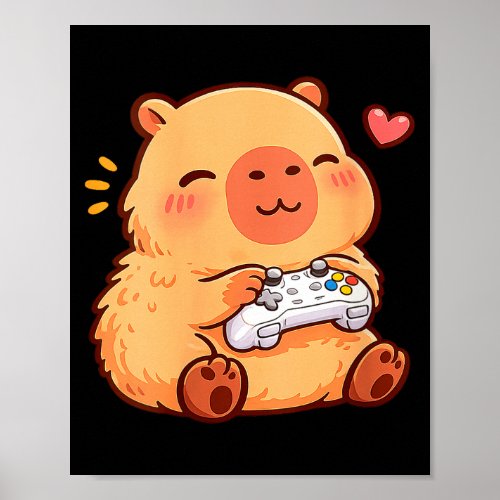 Women's capybara kawaii anime playing video games poster