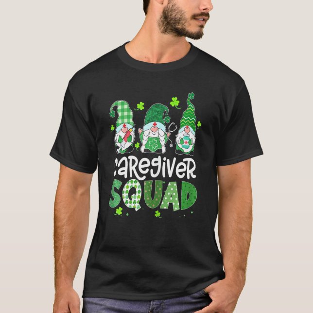 Womens Caregiver Squad Gnomies St Patricks Day Nur T-Shirt (Front)