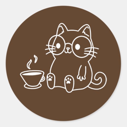 Womens Cat and coffee funny cat lover kitty owner Classic Round Sticker