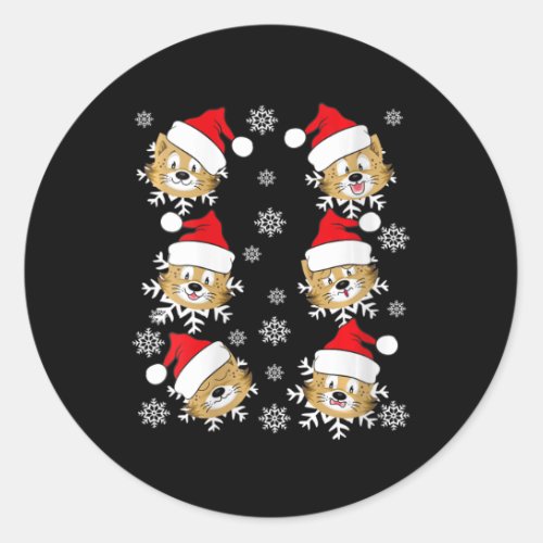 Womens Cat Face Expression Ugly Christmas Sweater  Classic Round Sticker