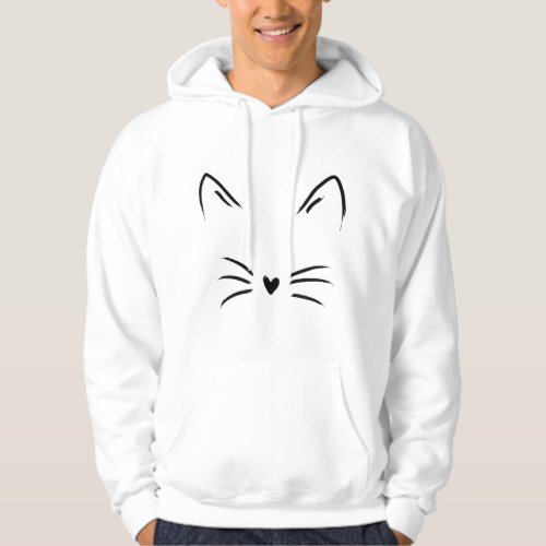Womens Cat Face Whiskers Print Kitty lover Hoodie