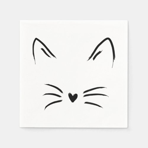 Womens Cat Face Whiskers Print Kitty lover Napkins