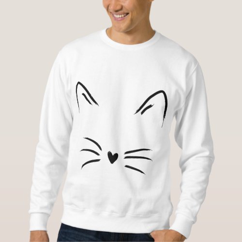 Womens Cat Face Whiskers Print Kitty lover Sweatshirt