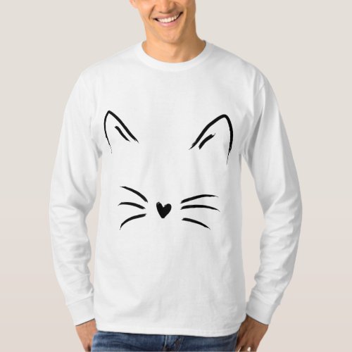 Womens Cat Face Whiskers Print Kitty lover T_Shirt
