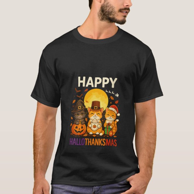 Womens Cat Hallothanksmas Kitten Halloween Thanksg T-Shirt (Front)