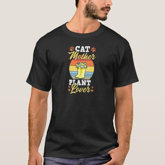 Womens Cat Mother Plant Trendy Cute Floral Garden  T-Shirt (Front)