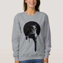 Women's Cat Sweatshirt: Stencil "Hanging Out"