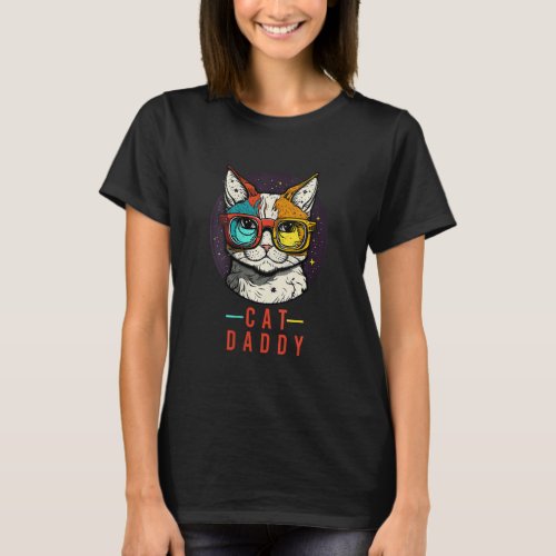 Womens Cat wearing glasses in Galaxy Kitten Space T_Shirt