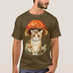 Womens Cat With A Mushroom As A Hat Cottagecore  V T-Shirt
